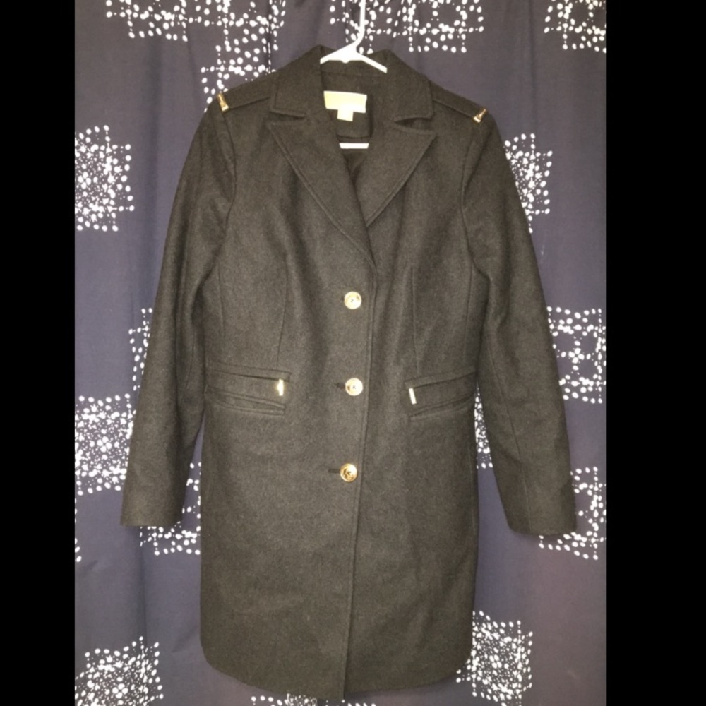 Gray Michael Kors Long Pea Coat with Gold hardware
